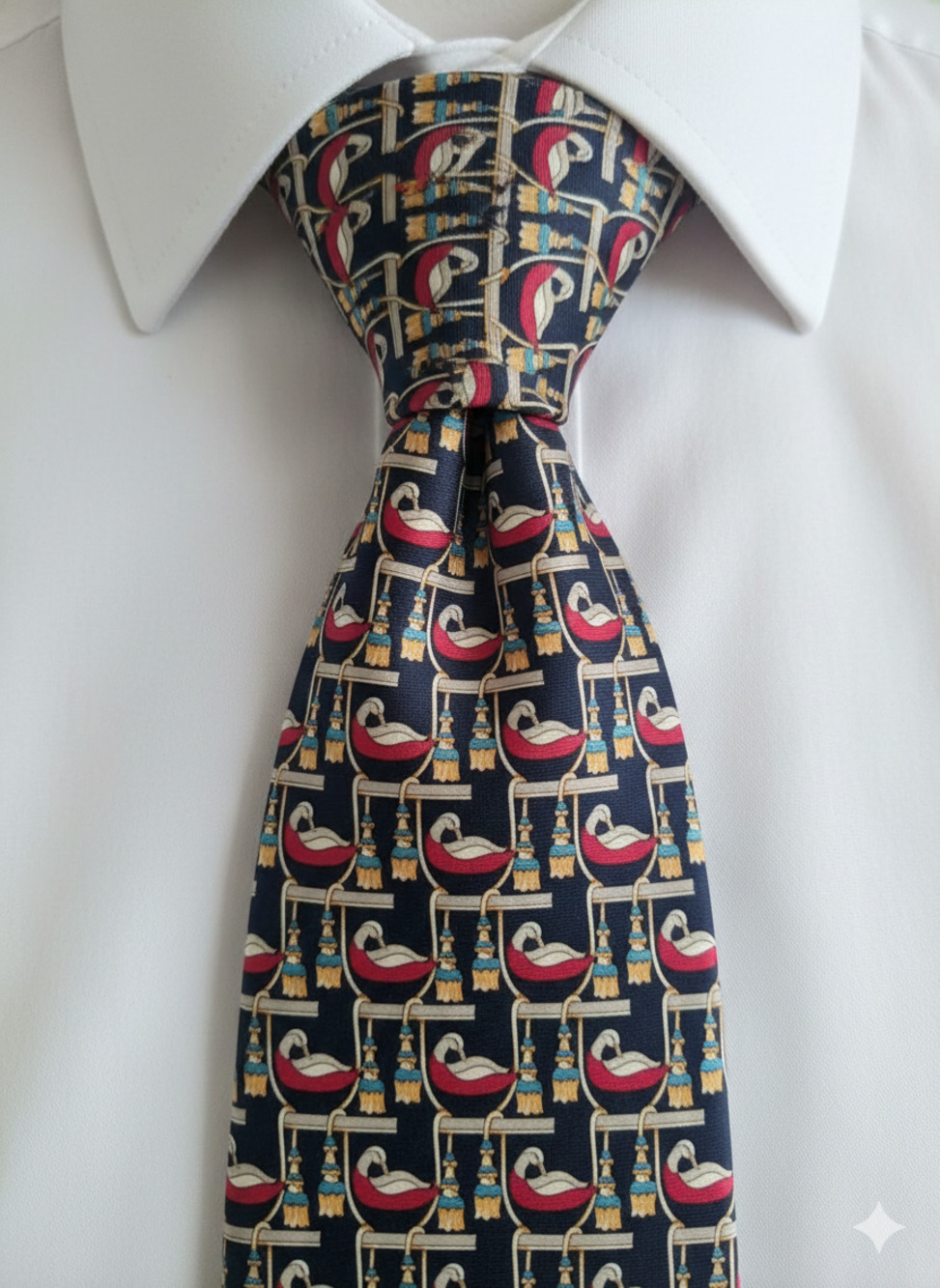 Paul Frederick black yellow red swan tassles Italian silk tie - 56.5"